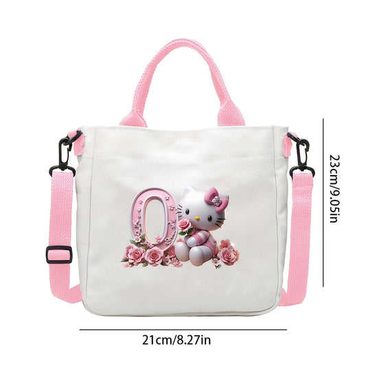 Sanrio Hello Kitty A-Z Letter Design Crossbody Bag with 26 Options, Cute Cartoon Pink, Large Capacity, Lightweight, Ideal for Daily Use.