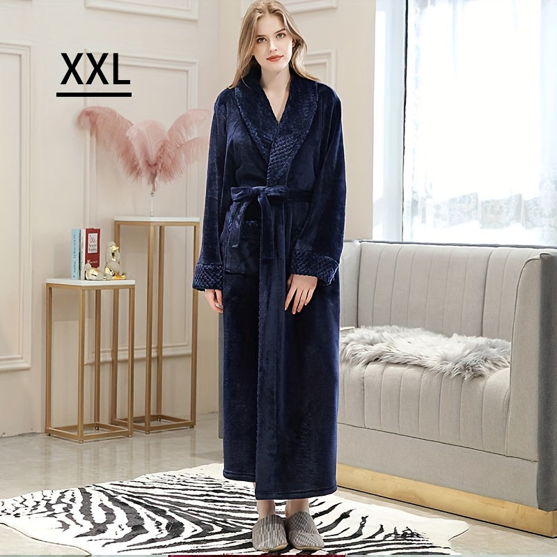 Thickened flannel bathrobe for autumn/winter, cozy unisex nightwear for home.