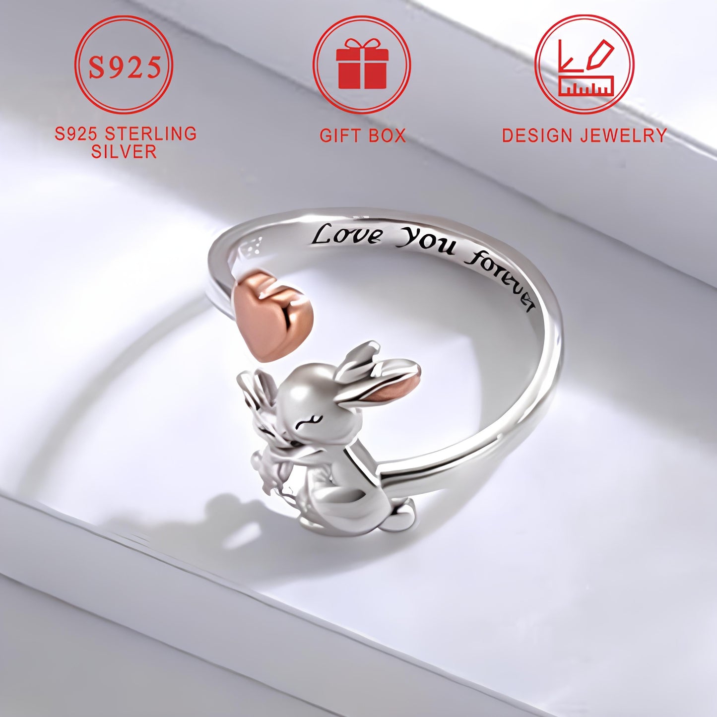 [Bestseller] Adorable Adjustable Rabbit Ring in 925 Sterling Silver, Perfect Mother's Day Gift for Women, Elegant and Minimalist Jewelry