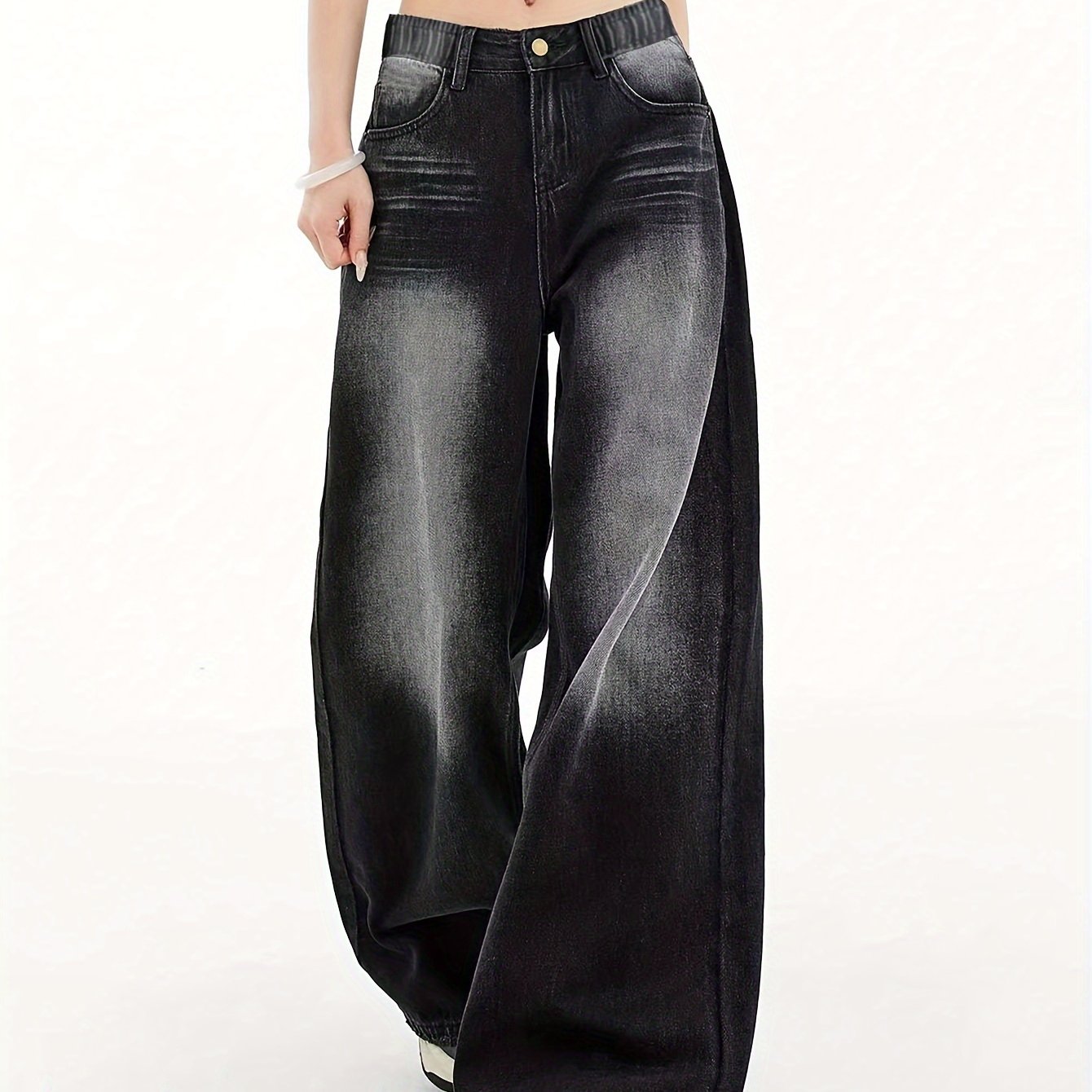 Chic black washed denim pants for girls, slim and straight-legged, perfect for casual and versatile styling.