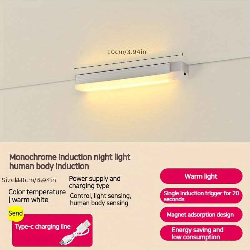 Wireless, rechargeable LED cabinet light with magnetic suction for staircases and hallways.