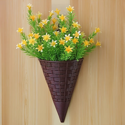 Set of 2/4 creative simulation hanging vase flower baskets, triangle wall art rattan woven flower device, indoor decoration flower pot holder.