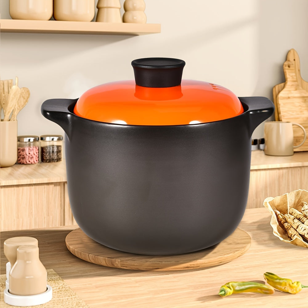 Orange lid ceramic casserole dish, 3.5L capacity - ideal for cooking stews and meals on the stovetop. Resistant to heat.