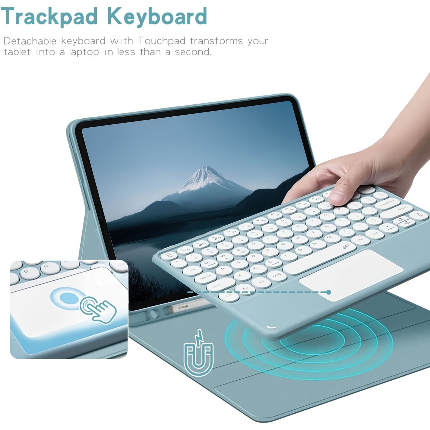 Keyboard case for Galaxy Tab A9 Plus 27.94 cm 2023 and Galaxy S9 FE/S9/S8/S7, with multi-touch trackpad, detachable keyboard, auto sleep/wake function, smart folio cover with S Pen holder.