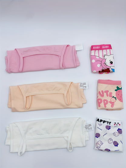 3-piece girls' cotton underwear set featuring cute cartoon tank tops and briefs, suitable for all seasons with a breathable comfort fit.