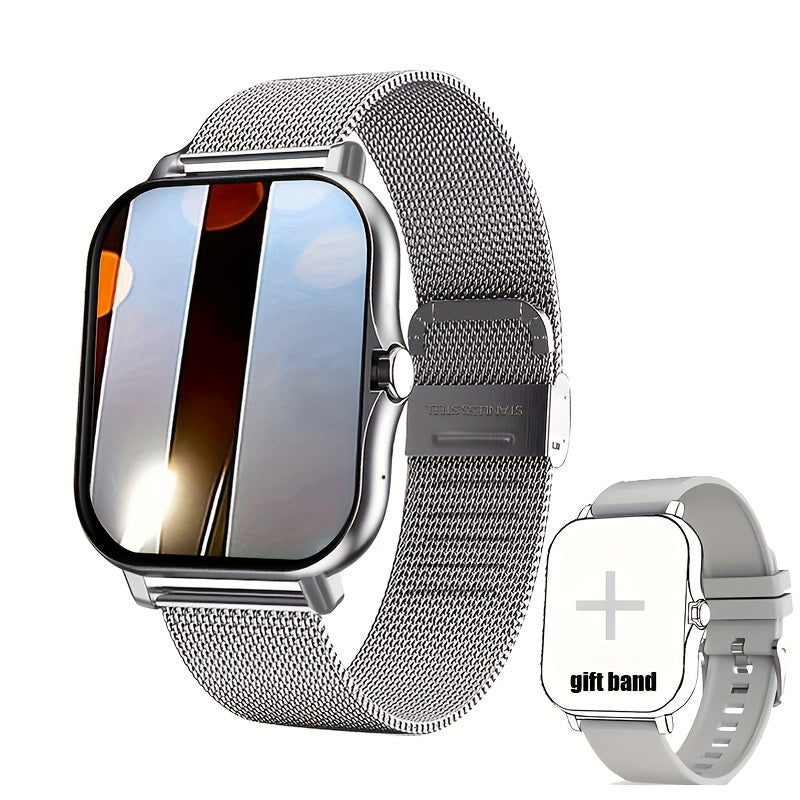 Gender-neutral Sports Smart Watch featuring a Vibrant Color Touch Screen, Personalized Dial, Compatible with Android & iOS, Sleek Alloy Case, Durable Stainless Steel Strap, Date & 24-Hour Display, Not Waterproof, Easy USB Charging, Long-lasting