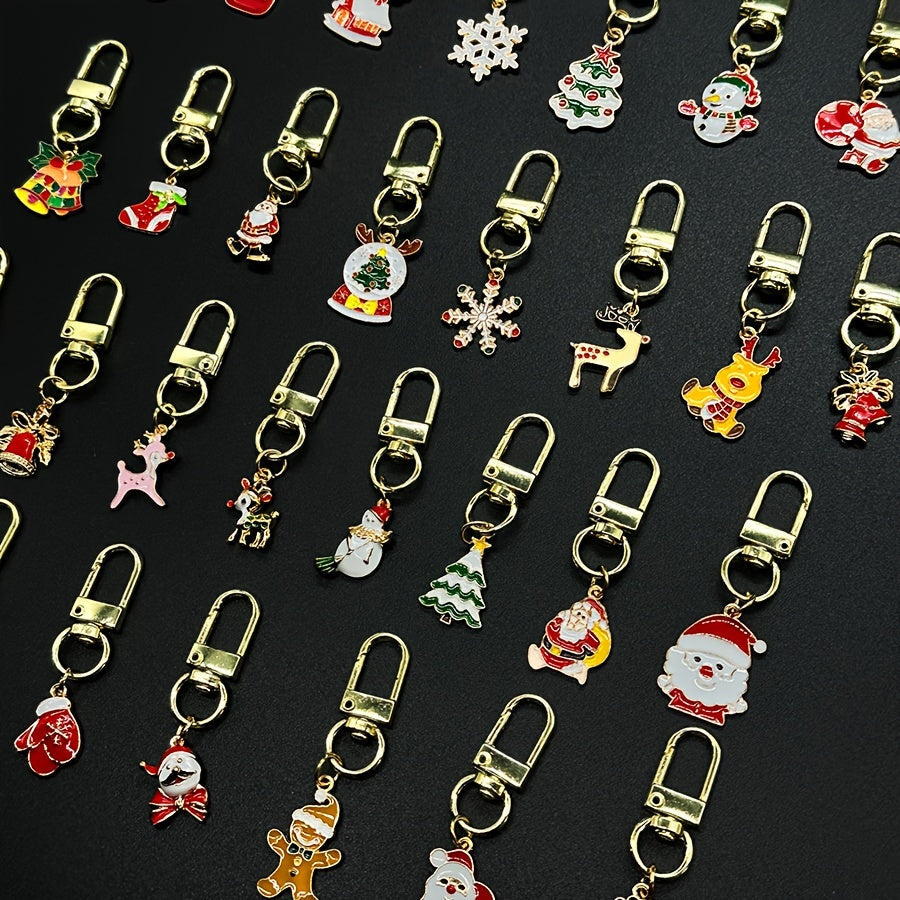 30 Christmas-themed keychains made of cute alloy, perfect for attaching to bags, backpacks, or keys. Great Xmas gift.