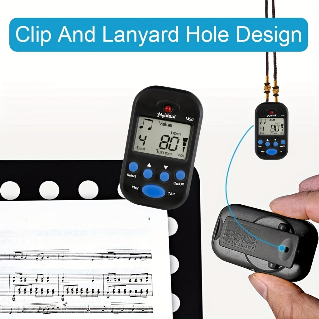 Mini electronic metronome for multiple instruments in black color.