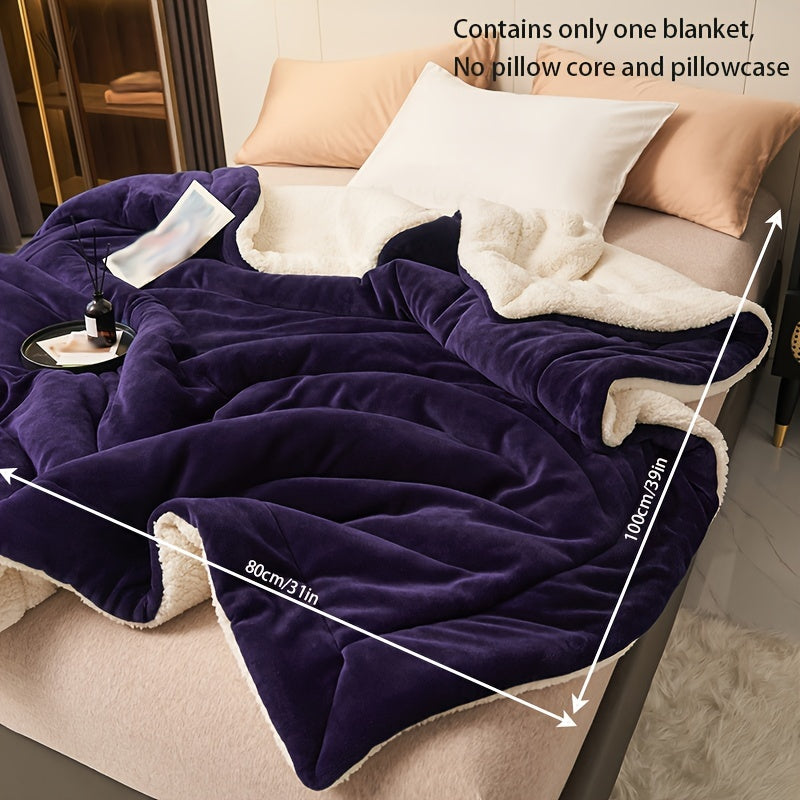 Luxurious Deep Purple Milk Velvet Shearling Throw Blanket - Double-Layered for Ultimate Coziness. This throw is soft, warm, and perfect for year-round comfort. Easy to care for with machine washable fabric. Features a contemporary style and weighs