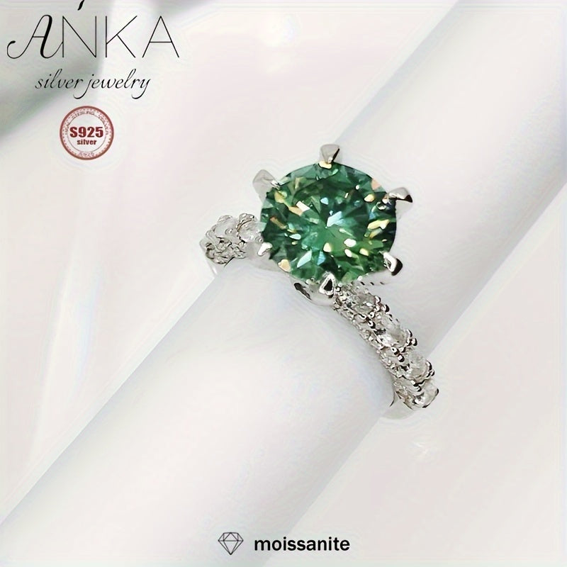 3CT Green Moissanite Engagement Ring - S925 Sterling Silver with Zirconia Accents, Elegant Design, Ideal for Weddings & Gifts, Full Diamond Setting, Weight.