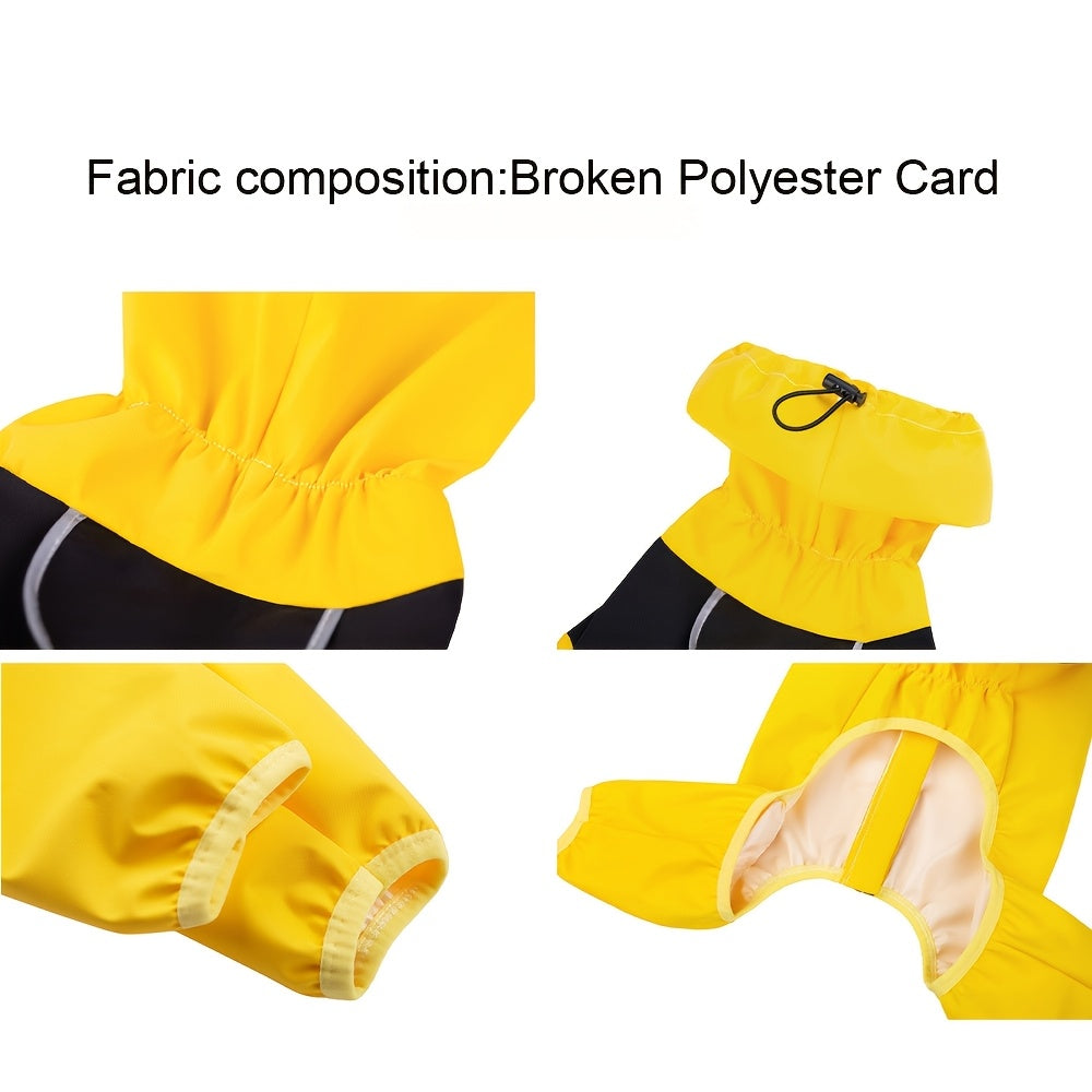 Medium to large breed dog raincoat in bright yellow. Made of durable polyester with zipper closure, ideal for Labradors, Golden Retrievers, Shiba Inus, and more.