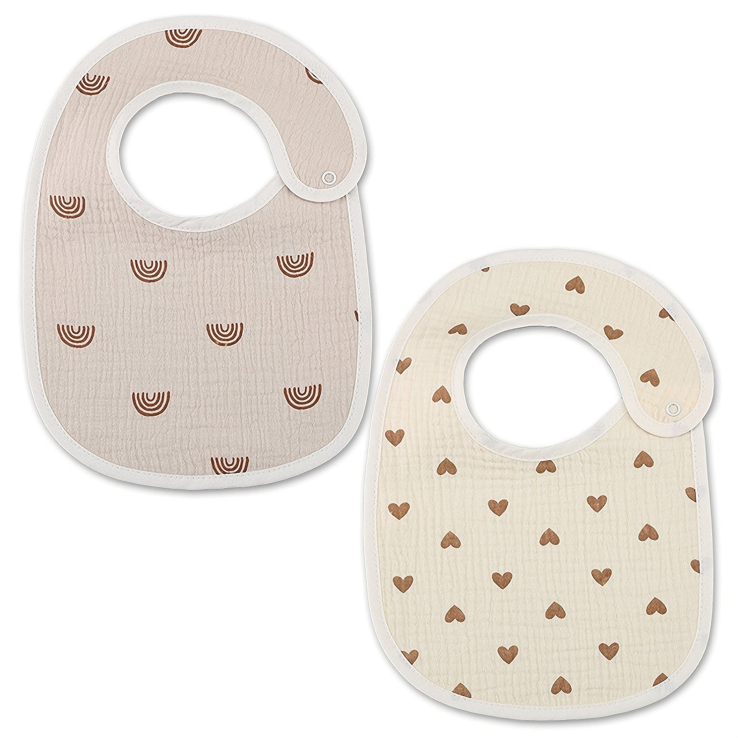 Set of 2 Cotton Gauze Bibs in U-Shaped Design, Waterproof Printed Burp Cloths and Saliva Towels for Boys and Girls