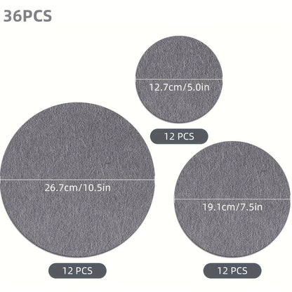 Set of 36 FeltMate Round Pot Holders and Plate Separators - Includes 3 Sizes for Cookware, Dinnerware, and Storage Protection. These Multipurpose Kitchen Accessories are Non-Scratch and Heat-Resistant.