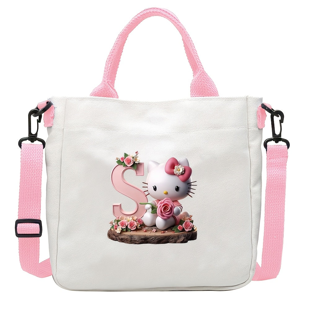 Sanrio Hello Kitty A-Z Letter Design Crossbody Bag with 26 Options, Cute Cartoon Pink, Large Capacity, Lightweight, Ideal for Daily Use.