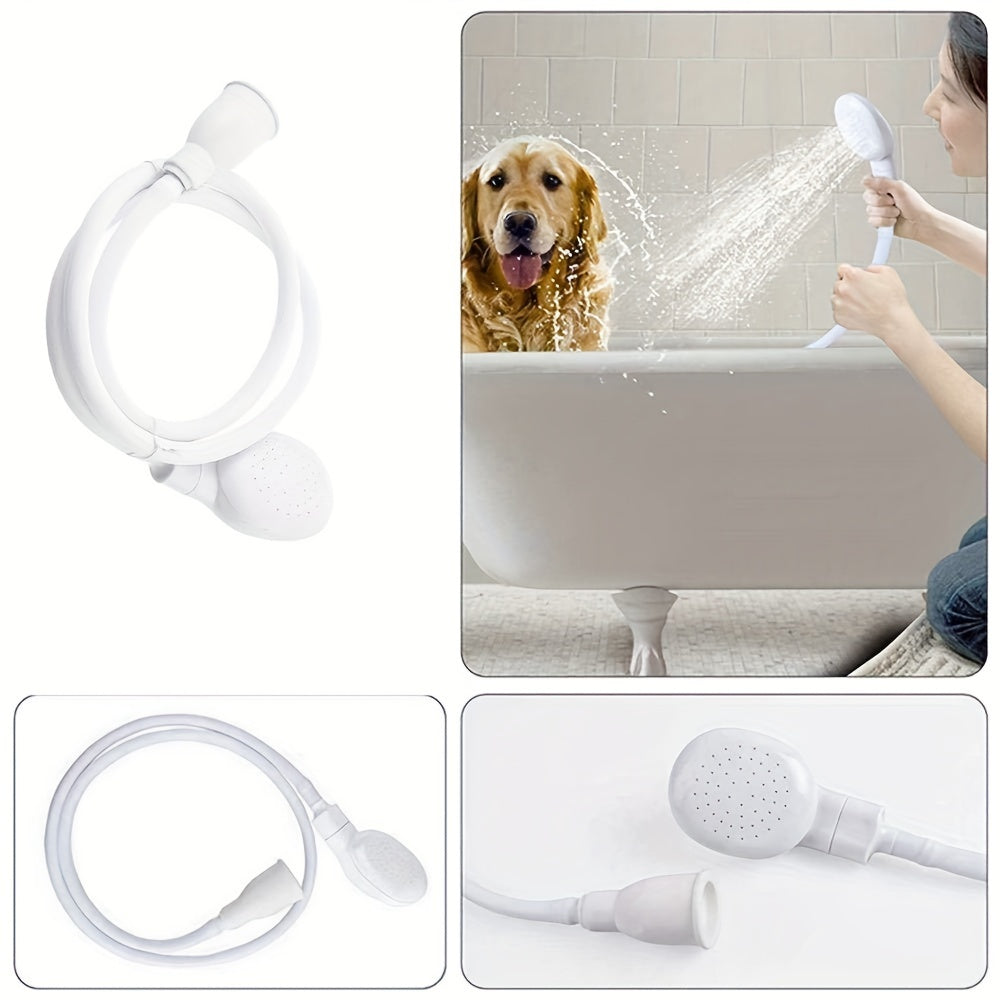 Multipurpose shower attachment set for pets, suitable for both indoor and outdoor use. Adjustable hose fits most faucets for easy installation and convenient bathing and cleaning of dogs