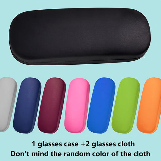 Bestseller: 3-piece set featuring 1 PU portable glasses case for both men and women, along with 2 assorted color glasses cloths