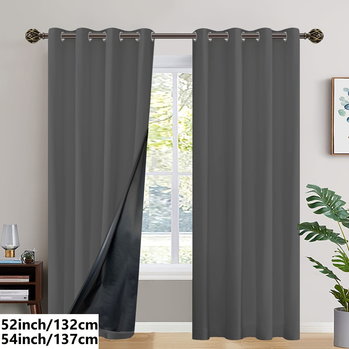 2PC Insulated Blackout Curtains with Coated Insulating Lining - Ideal for Living Room, Bedroom, Kitchen, Bathroom - Perfect for Home and Room Decoration