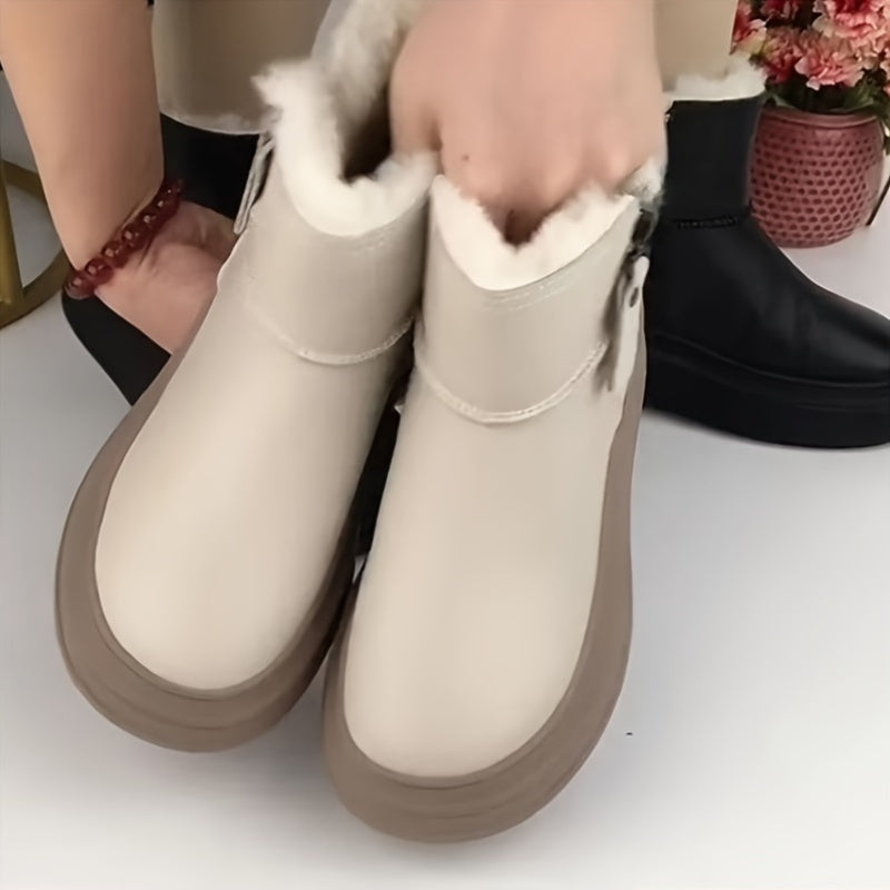 Stylish and comfortable Winter Warm Snow Boots for Women with waterproof man-made upper, platform heel, and zipper closure.