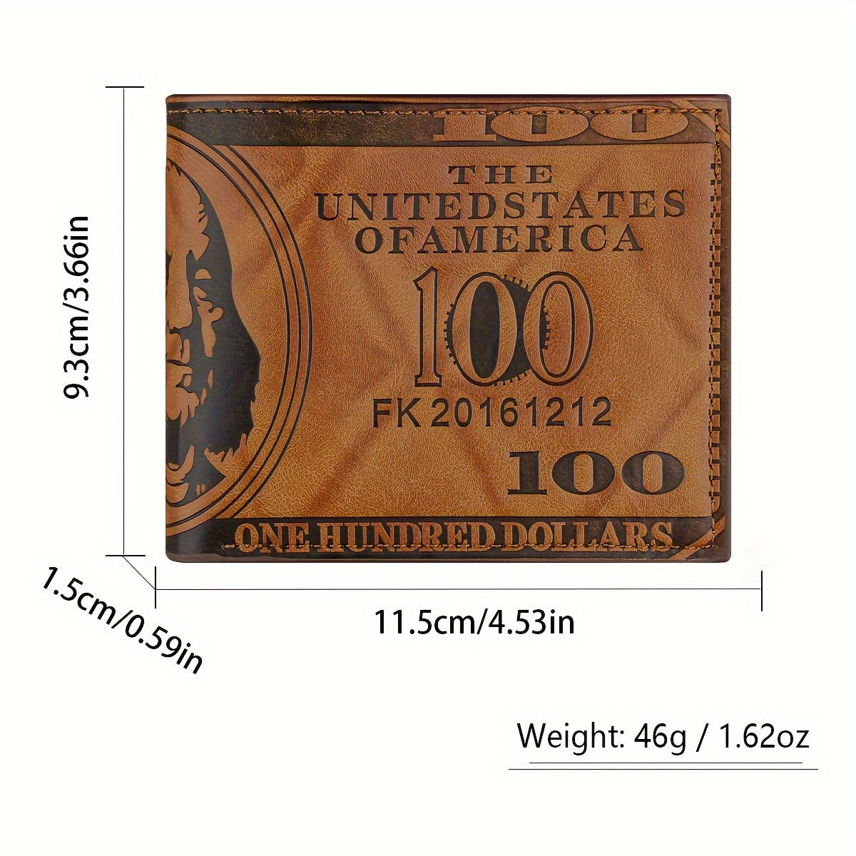 Vintage-Inspired Faux Leather Wallet with $100 Bill Design, Multi-Card Slot, Double-Fold Short Wallet in Black