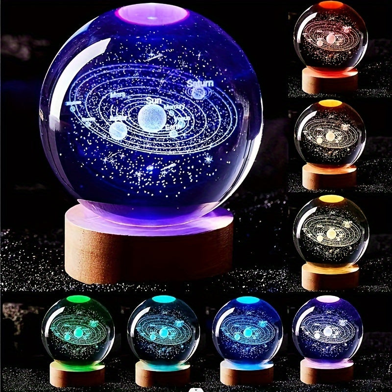 USB-powered 3D laser crystal ball night light with galaxy design - great for gifts and home décor, ideal for holidays and graduations.