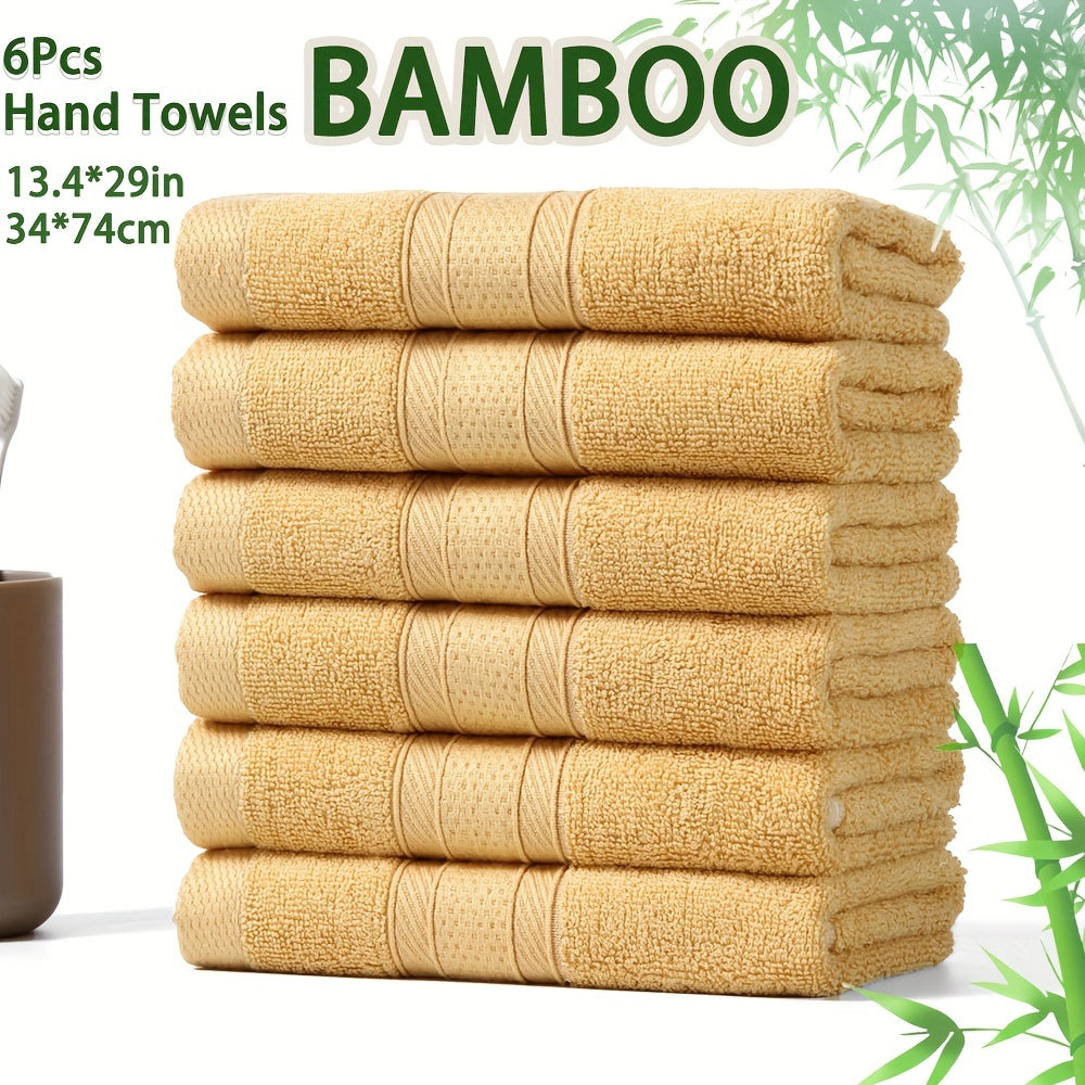 6-piece Bamboo Fiber Hand Towel Set (13.4*29in/34*74cm) 420GSM, Solid Color, Soft and Cool, Suitable for Bathroom, Fitness, Hotel, and Outdoor Activities. Multiple colors available.