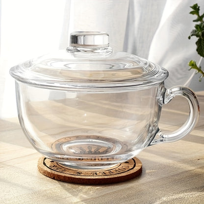 Premium glass cup with lid & spoon, microwave safe. Ideal for breakfast, coffee, tea, milk, yogurt. Clear, durable & stylish for home or office.