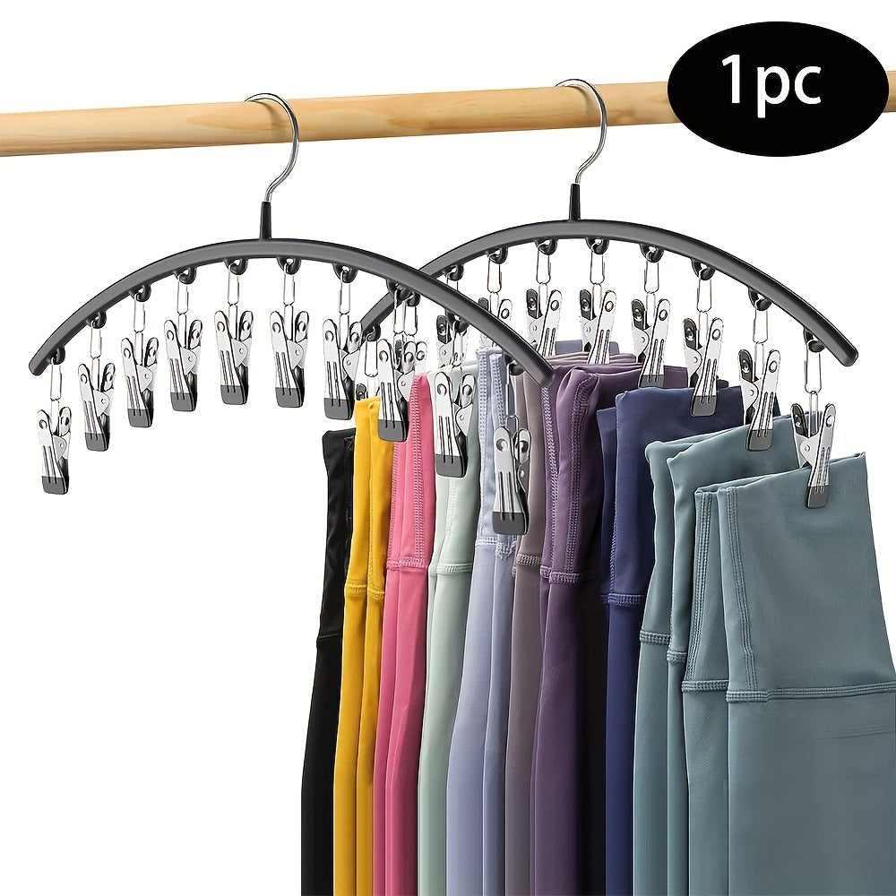 Stainless Steel Pants Hanger with 10 Clothespins, Space-Saving Wardrobe Organizer for Clothes Storage in Bedroom or Balcony, Multi-functional Wardrobe Rack for Drying Clothes.