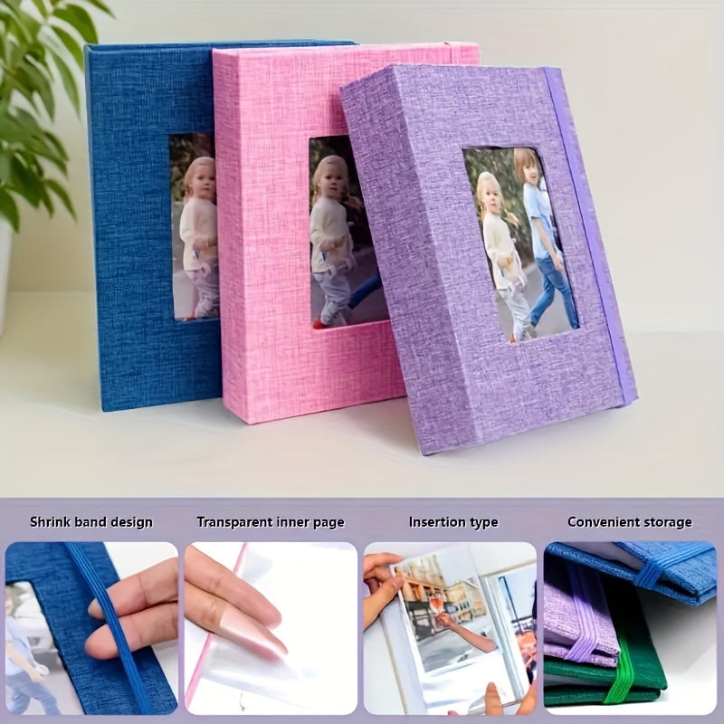 Linen Photo Album with Front Window - 10.01X15.01cm, Acid-Free, 26 Pages, Holds 52 Photos - Ideal for Kids, Weddings, and Family Memories