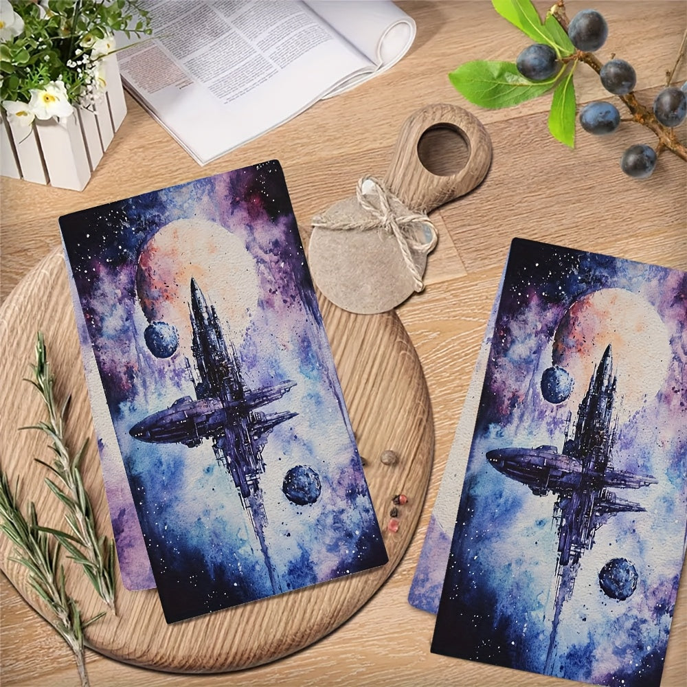 2 pieces of Interstellar Kitchen Towels - Ultra Soft and Highly Absorbent Dish Hand Towels perfect for Holiday Decor. Machine washable and measures 16x24 inches. Item number 2KYSYS1218308.