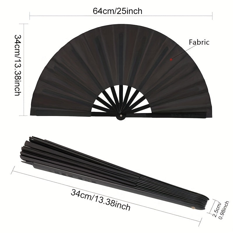 Large Folding Fan - 2 Pieces Handheld Nylon Cloth Foldable Hand Fan Chinese Kung Fu Fan Festival Decoration for Party Favors in Black with Simple Pattern