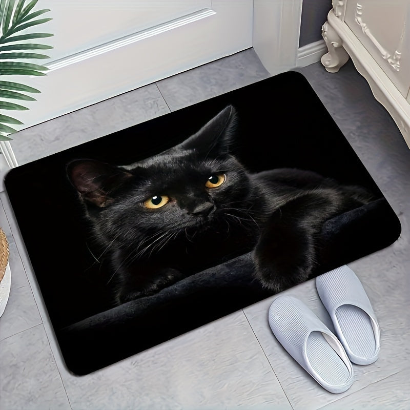 Black Cat Print Area Mat - 1 Piece, Non-Slip, Easy-to-Clean Polyester Floor Mat, Absorbent Entryway Doormat for Living Room, Bathroom, Nursery, and Hotel Decor - Ideal for Thanksgiving