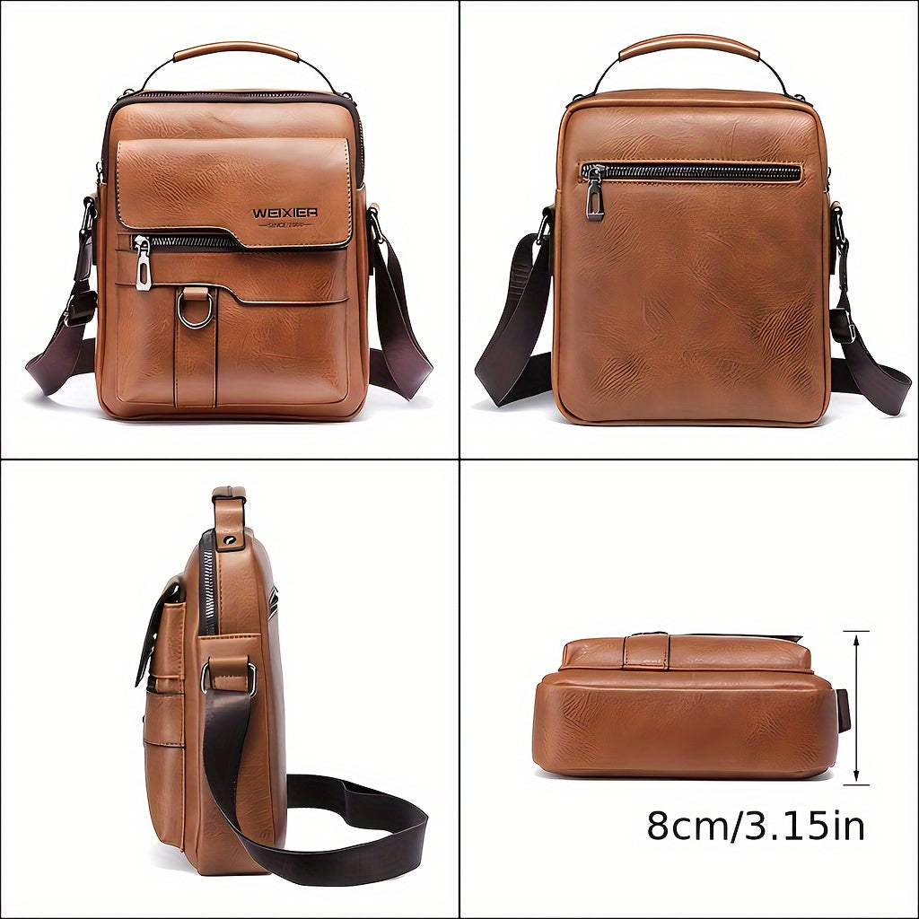 Men's genuine leather crossbody bag, vintage handbag for business purposes.