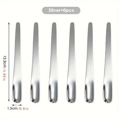 Set of 6 Stainless Steel Coffee Spoons for Desserts, Small Coffee Scoops, Mixing, and Stirring Bar, Ideal for Kitchen Tableware