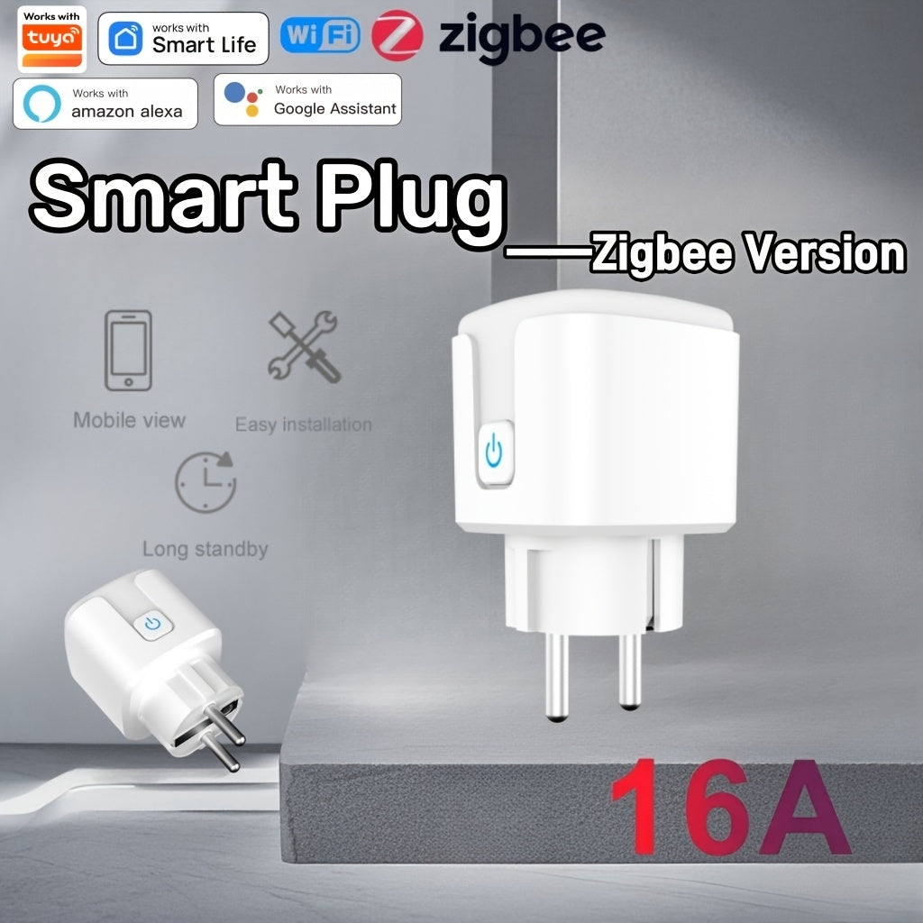 European standard Zigbee smart plug for 110V/220V power supply, flush mount, Alexa compatible for various devices.