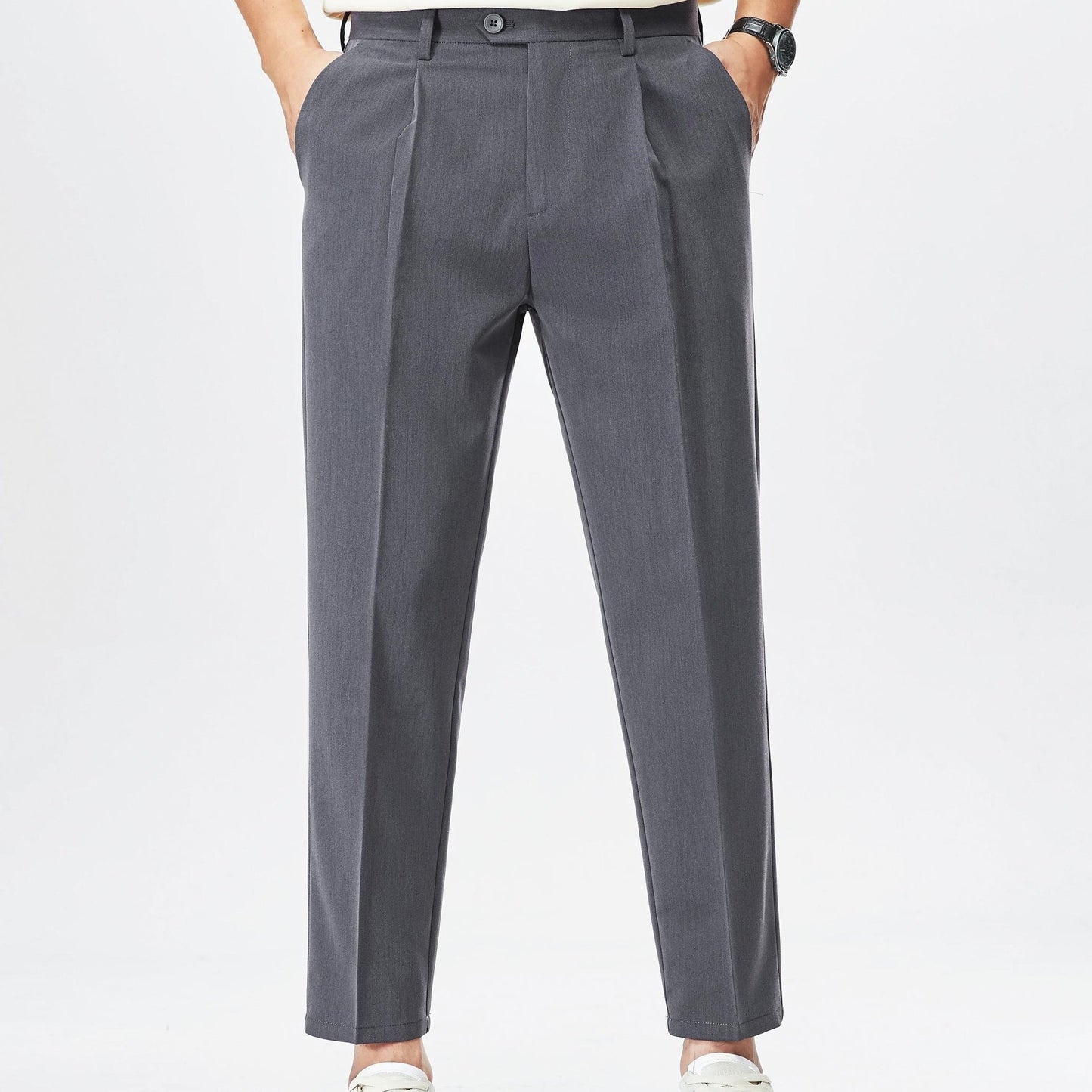 Men's cropped pants in solid color, semi-formal style for casual outdoor wear.