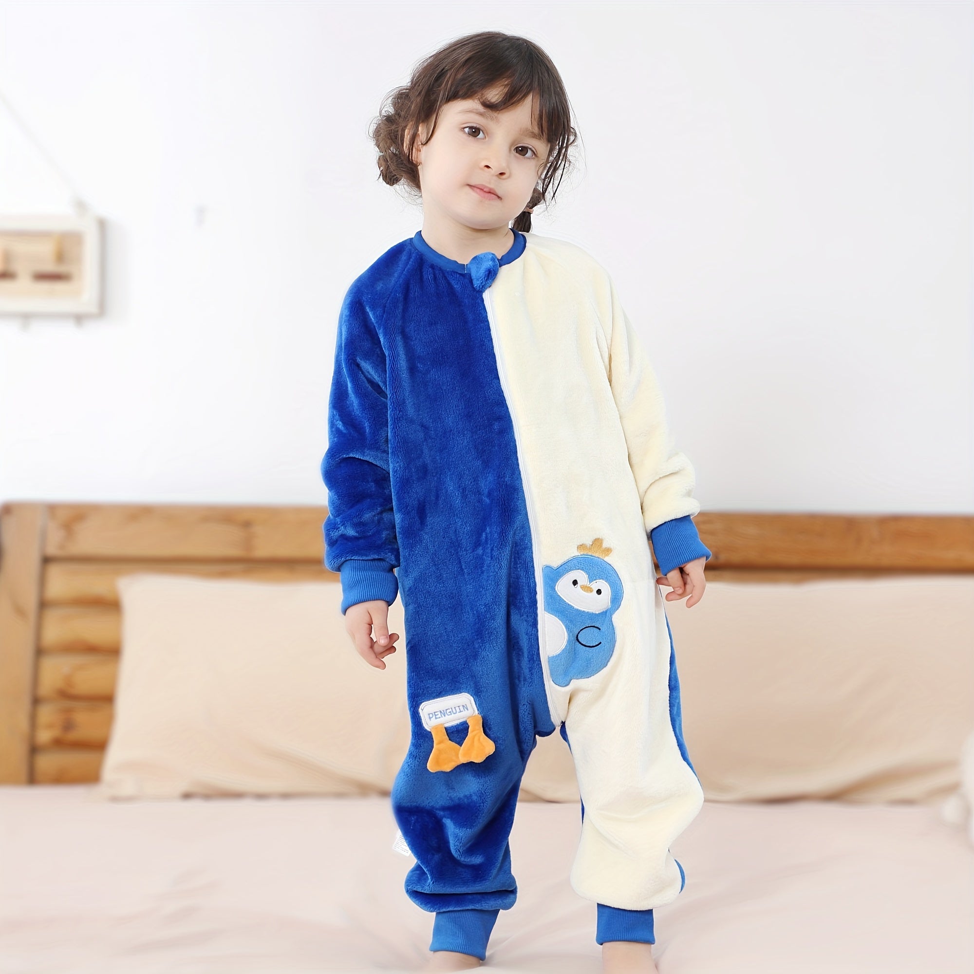 Blue MICHLEY Unisex Sleeping Bag featuring Animal Print, made of Polyester Fleece with Split Leg Design and Zipper Closure. Machine Washable and Suitable for Ages 3-6 Years.