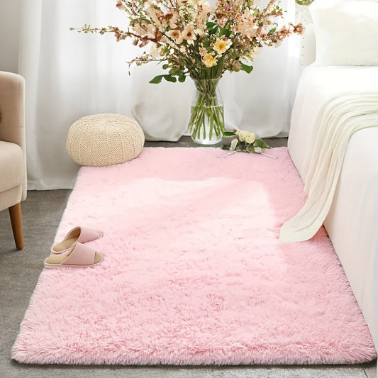 Soft and Plush Bedroom Carpet - This non-slip fluffy rug is perfect for bedside use or in the living room. It features a tie-dye solid color design and is ideal for dorms, bedrooms, living rooms, sofas, or outdoor home decor. Made from knitted polyester