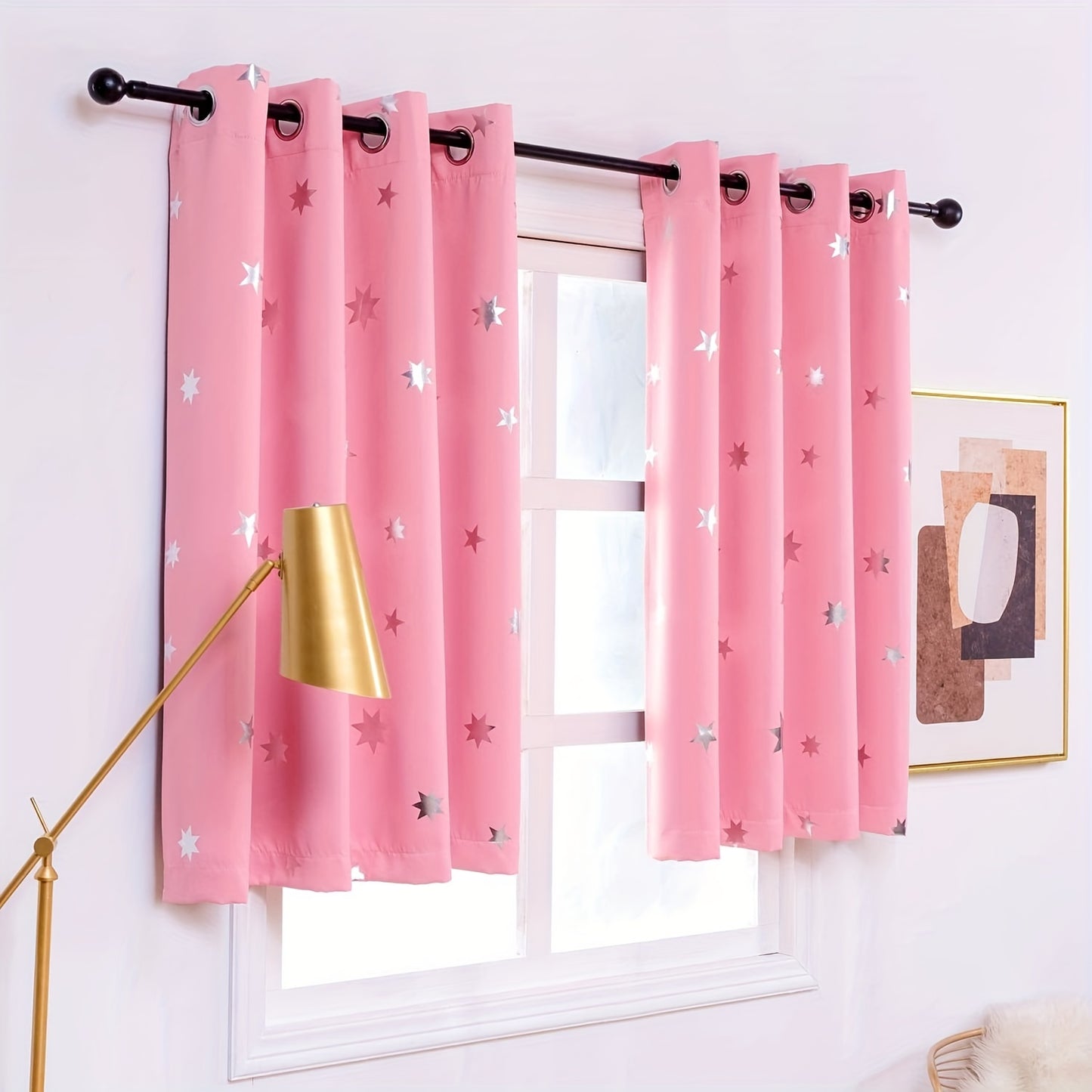 Blackout curtains with star foil print for bedroom, thermal insulated and room darkening.