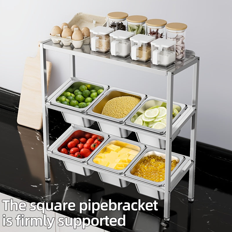 Durable Stainless Steel 3-Tier Kitchen Organizer with Lids - Ideal for Storing Spices, Fruits, and More | Efficient Countertop Storage Solution