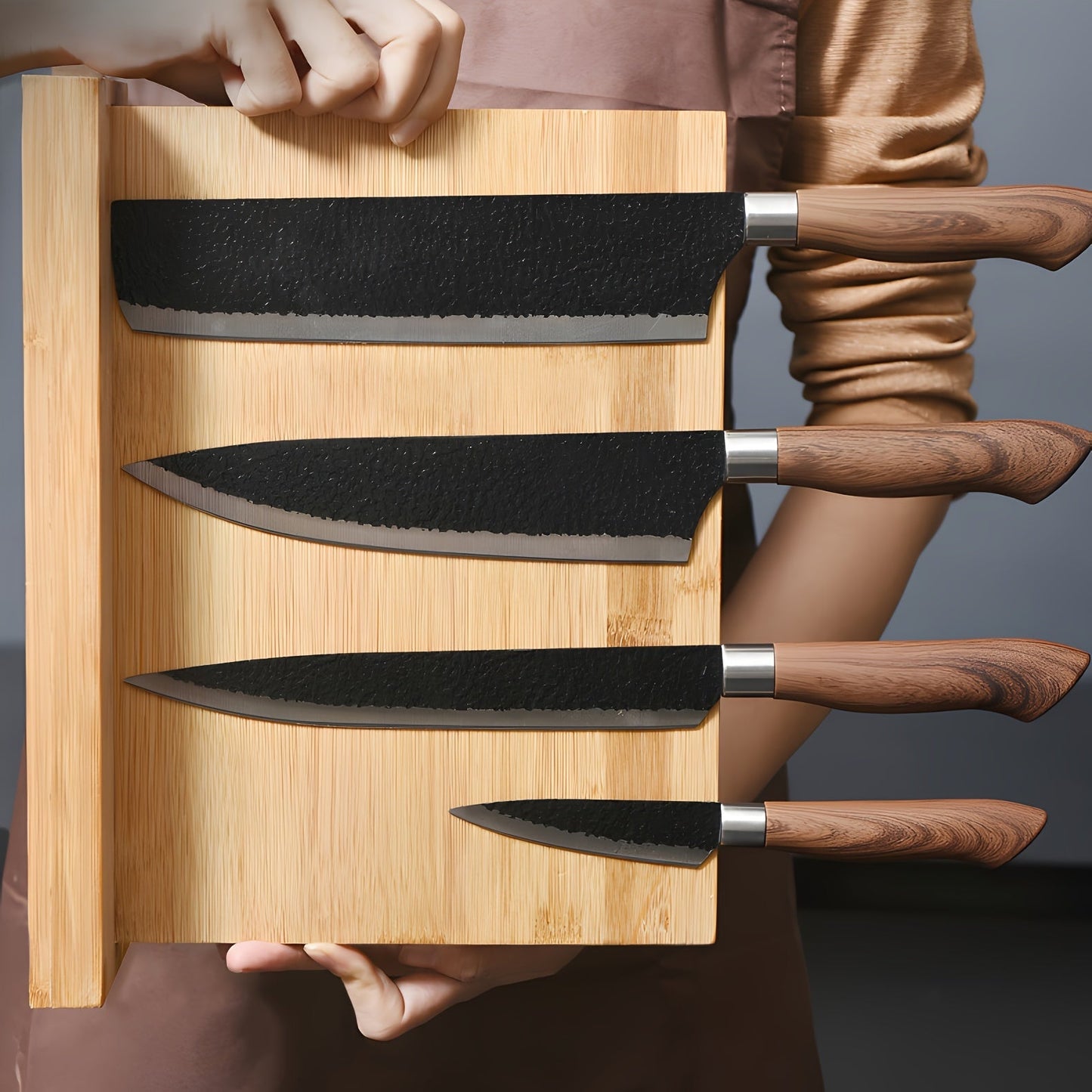 Luxurious Natural Bamboo Double-Sided Magnetic Knife Block - A Beautiful and Spacious Storage Solution for Your Knives