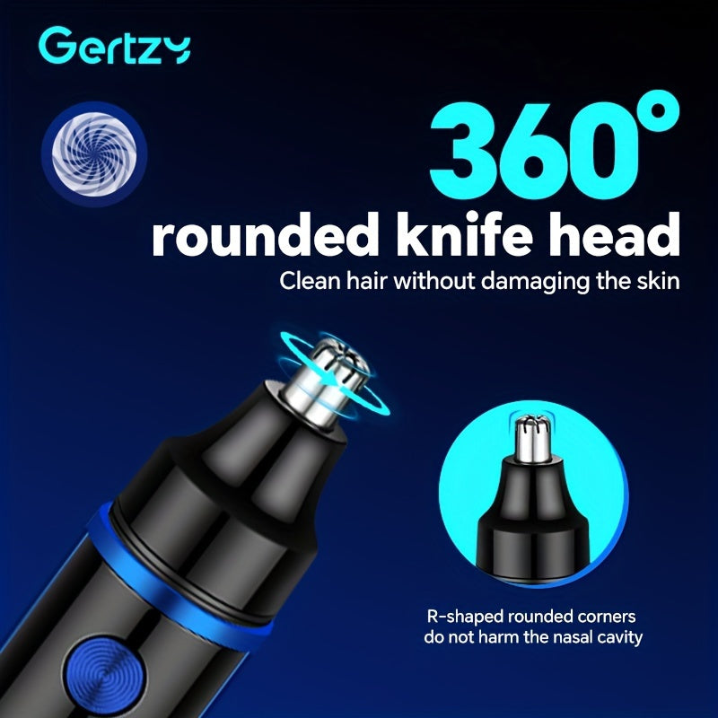 GERTZY USB rechargeable nose hair trimmer with rounded knife head, gentle on skin for men & women. Suitable for ear, eyebrow and facial hair. ABS material with 500mAh lithium battery.