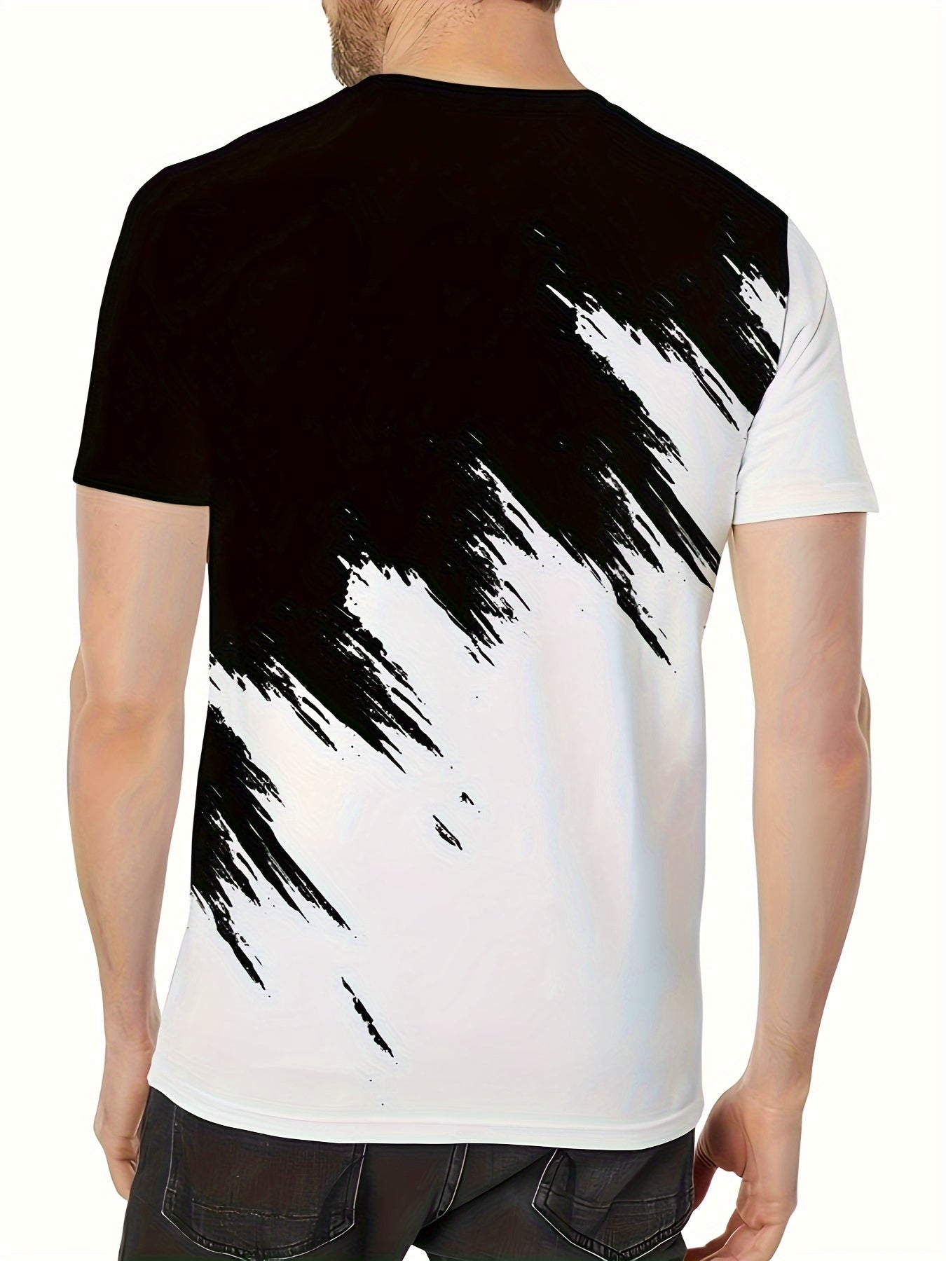 Casual crew neck t-shirt for men with geometric print, made from soft polyester knit fabric that is non-transparent.