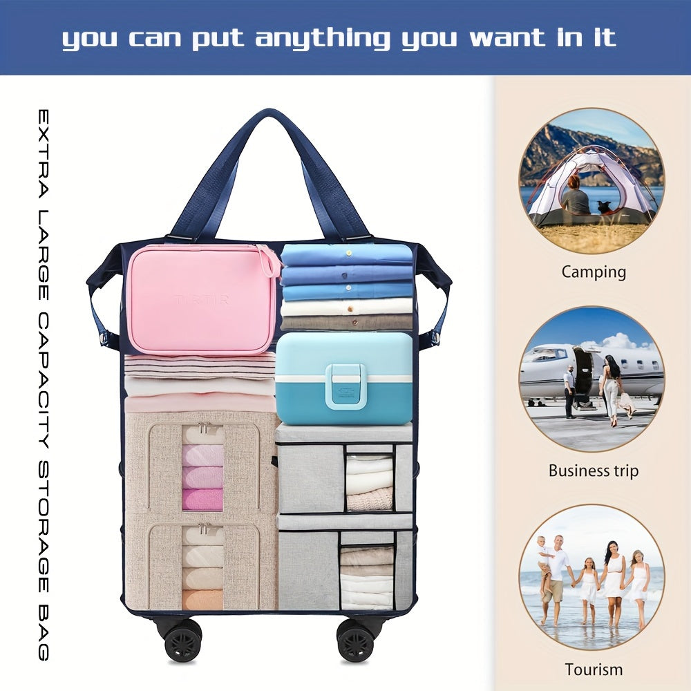 Large 3-layer travel bag with wheels - Waterproof nylon luggage for daily commute & moving