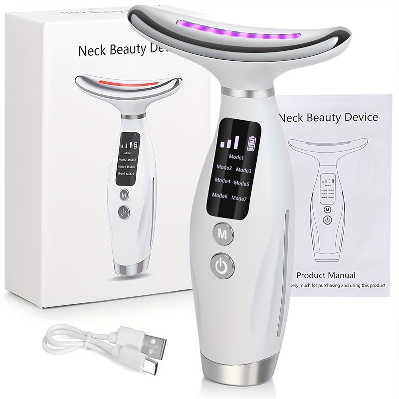 Rechargeable USB Facial and Neck Massager with 7 Modes, Ideal Gift for Women