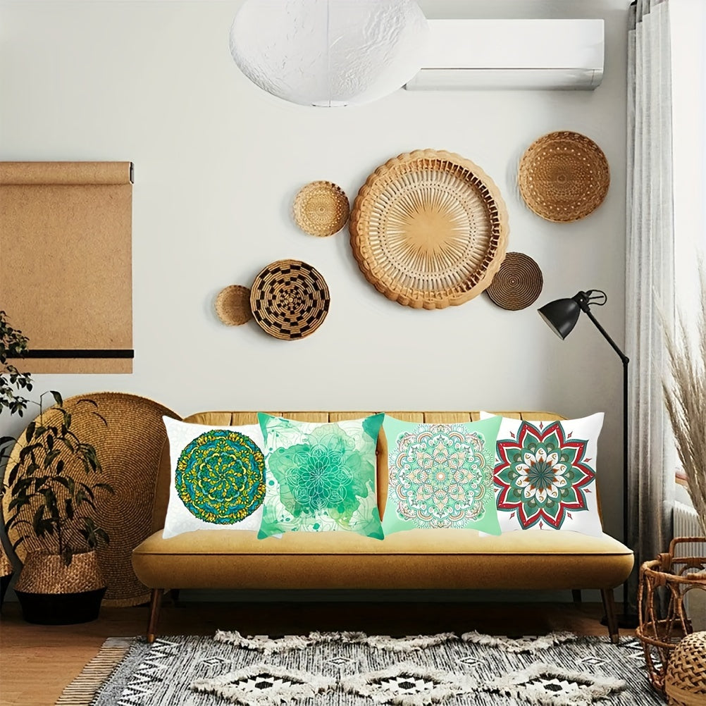 Bohemian Ethnic Style Pillowcases, featuring a vibrant Boho Mandala pattern. Add a touch of bohemian flair to your living room, bedroom, or sofa with these throw pillow covers. Each measures 43.99 X 43.99 cm and does not include a pillow insert. Great