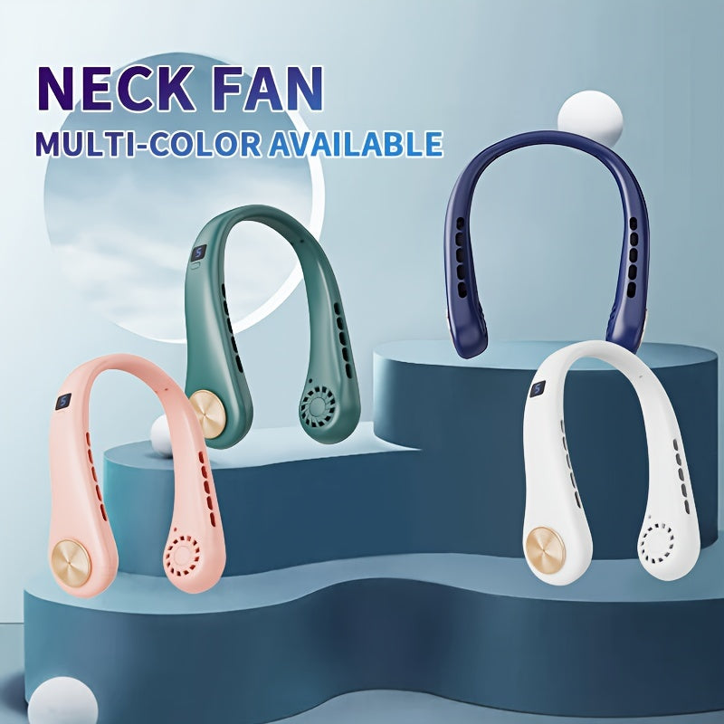 Stay cool on the go with our portable neck fan featuring a digital display, 5-speed wind options, leafless design, rechargeable lithium battery, USB charging capabilities, and a wearable design perfect for indoor and outdoor use. With key control for