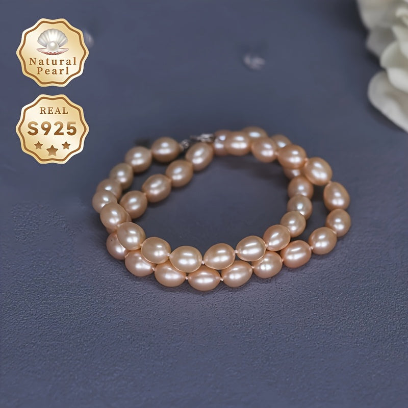 Elegant Wedding Accessory: MUFAN Vintage Cute Style Freshwater Pearl Necklace with S925 Clasp, June Birthstone, Natural Pink Baroque Pearl Strand for Daily Wear & Gifts - 8-9mm Pearls, 38-42 Count