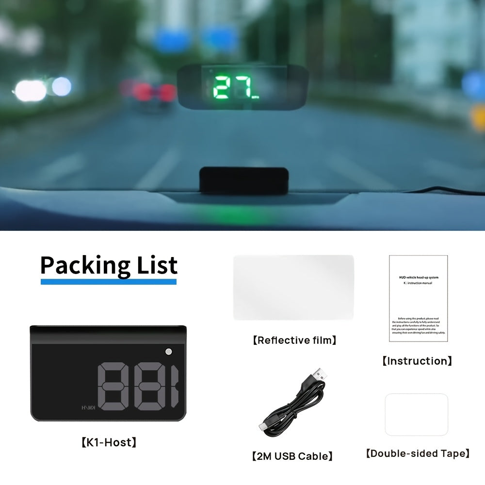 Universal car digital speedometer HUD in white & green LED, compatible with all car models, no battery needed, easy installation, simple to read speedometer. Modern and easy car accessory