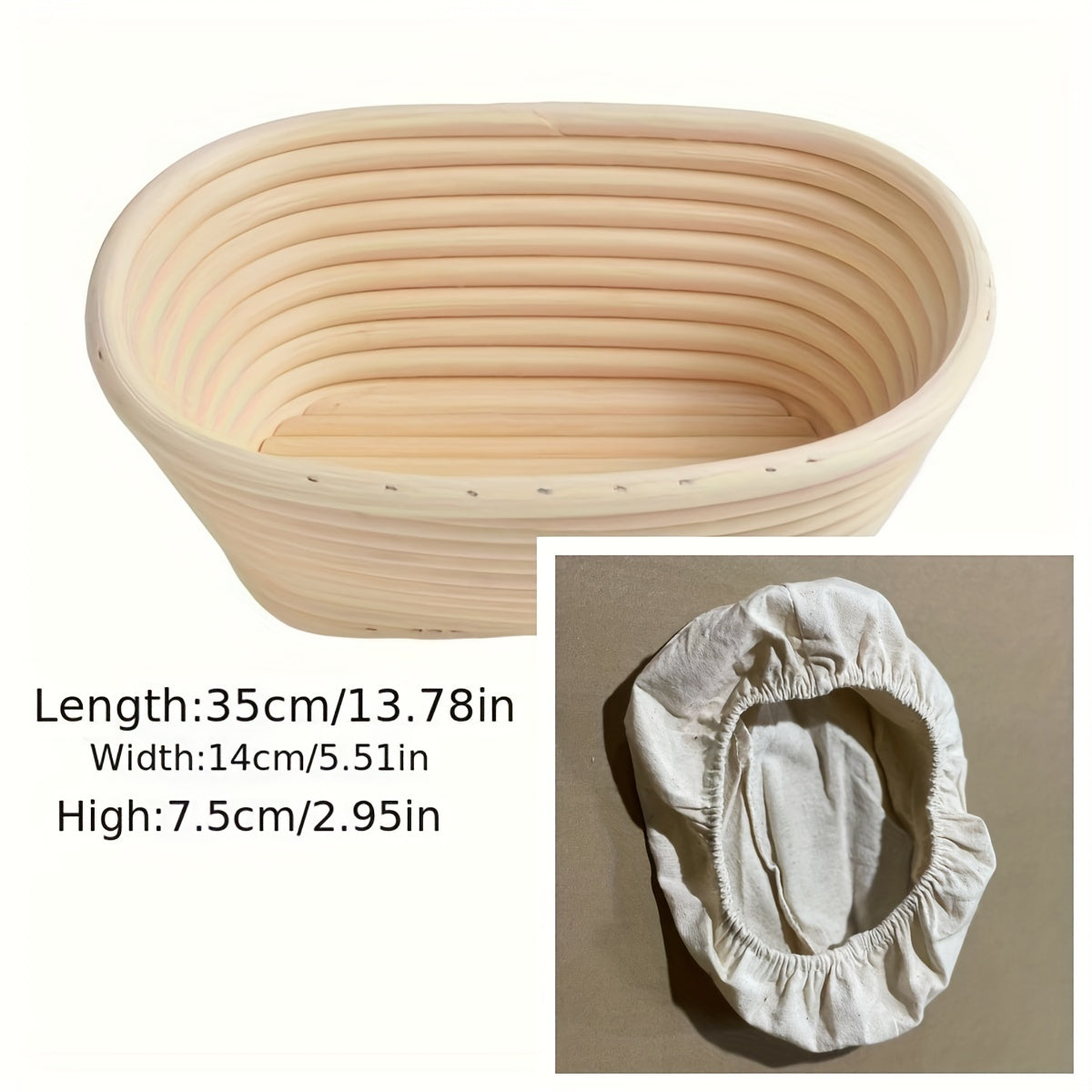 1 piece of Rattan Bread Proofing Basket featuring a Liner Cloth. Made with Natural Oval Rattan Wicker for Dough Fermentation. Ideal for Sourdough Bread, perfect for Kitchen Baking Tools.