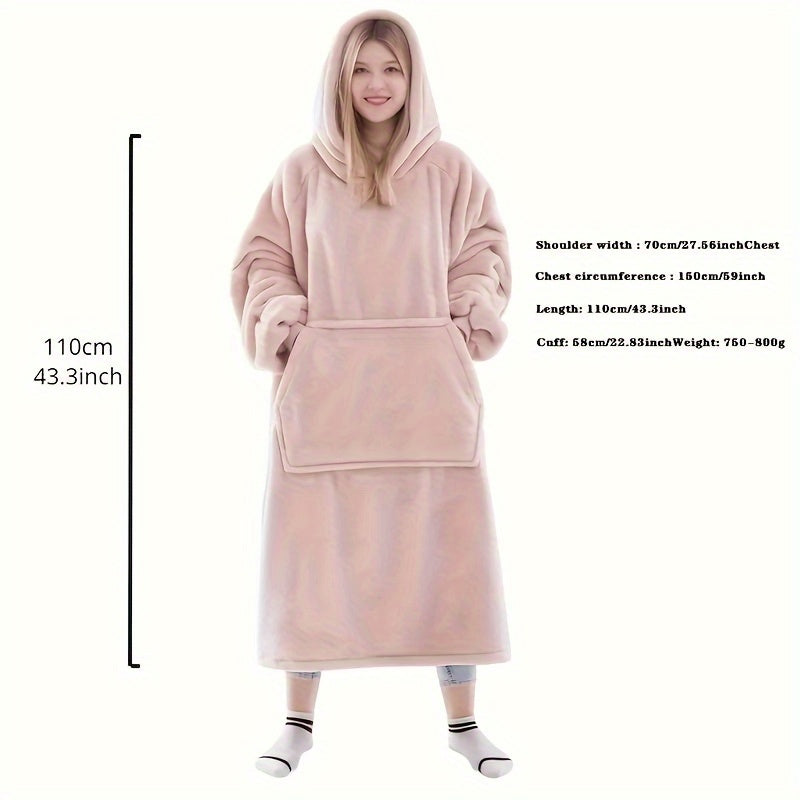 Pink Ultra-Soft Hoodie Blanket with Large Pockets - Cozy Flannel Throw for Indoor/Outdoor Use, Providing Warmth and Comfort